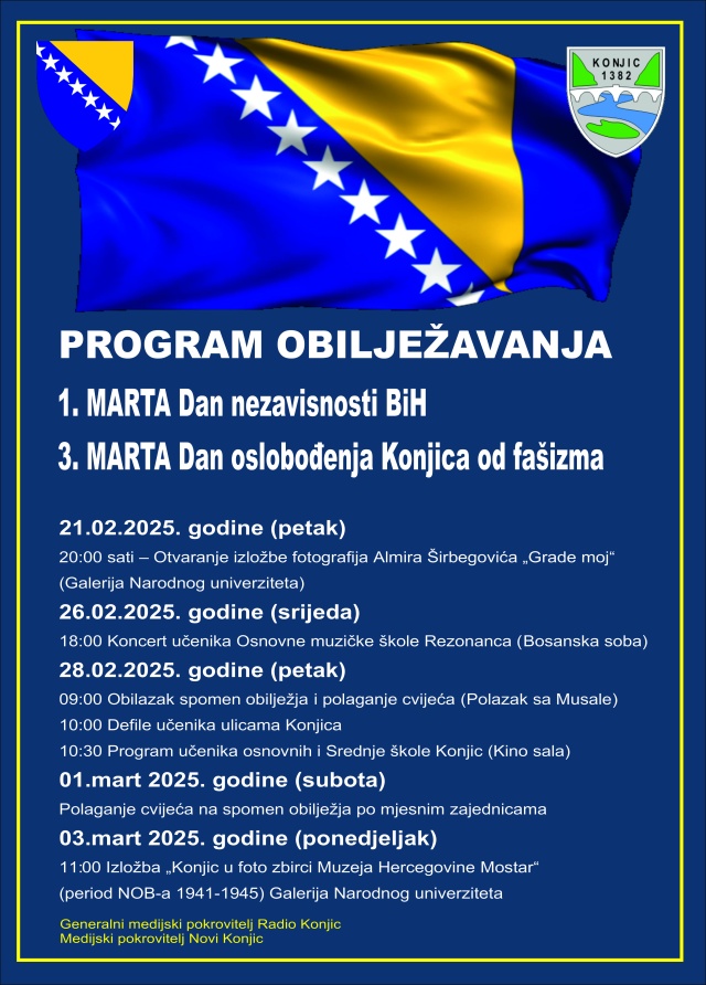 Program obilježavanja Dana nezavisnosti Bosne i Hercegovine i Dana oslobođenja Konjica od fašizma