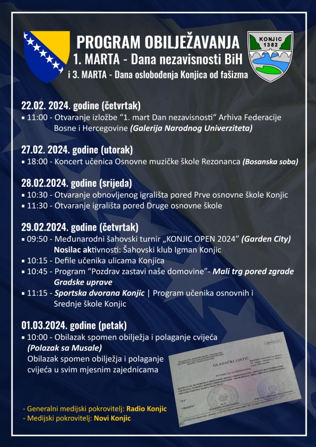 Program obilježavanja Dana nezavisnosti Bosne i Hercegovine i Dana oslobođenja Konjica od fašizma